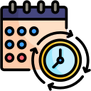 Persona organizando un horario flexible con un reloj y calendario para sus clases inglés