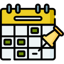 Imagen de un calendario de pared con un pin de color brillante marcando el día actual, listo para empezar las clases inglés